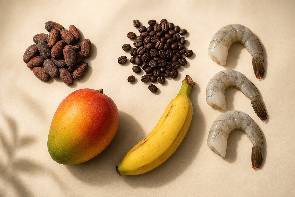 Exportación mayorista de cacao, café, frutas y camarón desde Ecuador